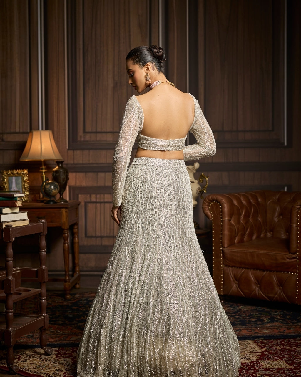 Viola Silver Fully Embellished Mermaid Skirt Set