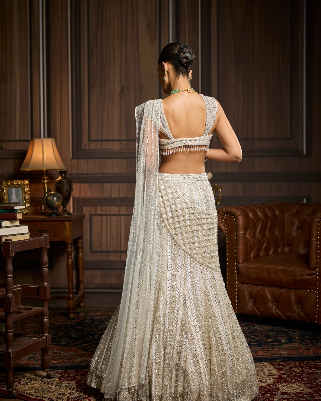 Mishka Silver Embellished Mermaid Skirt Sari Set