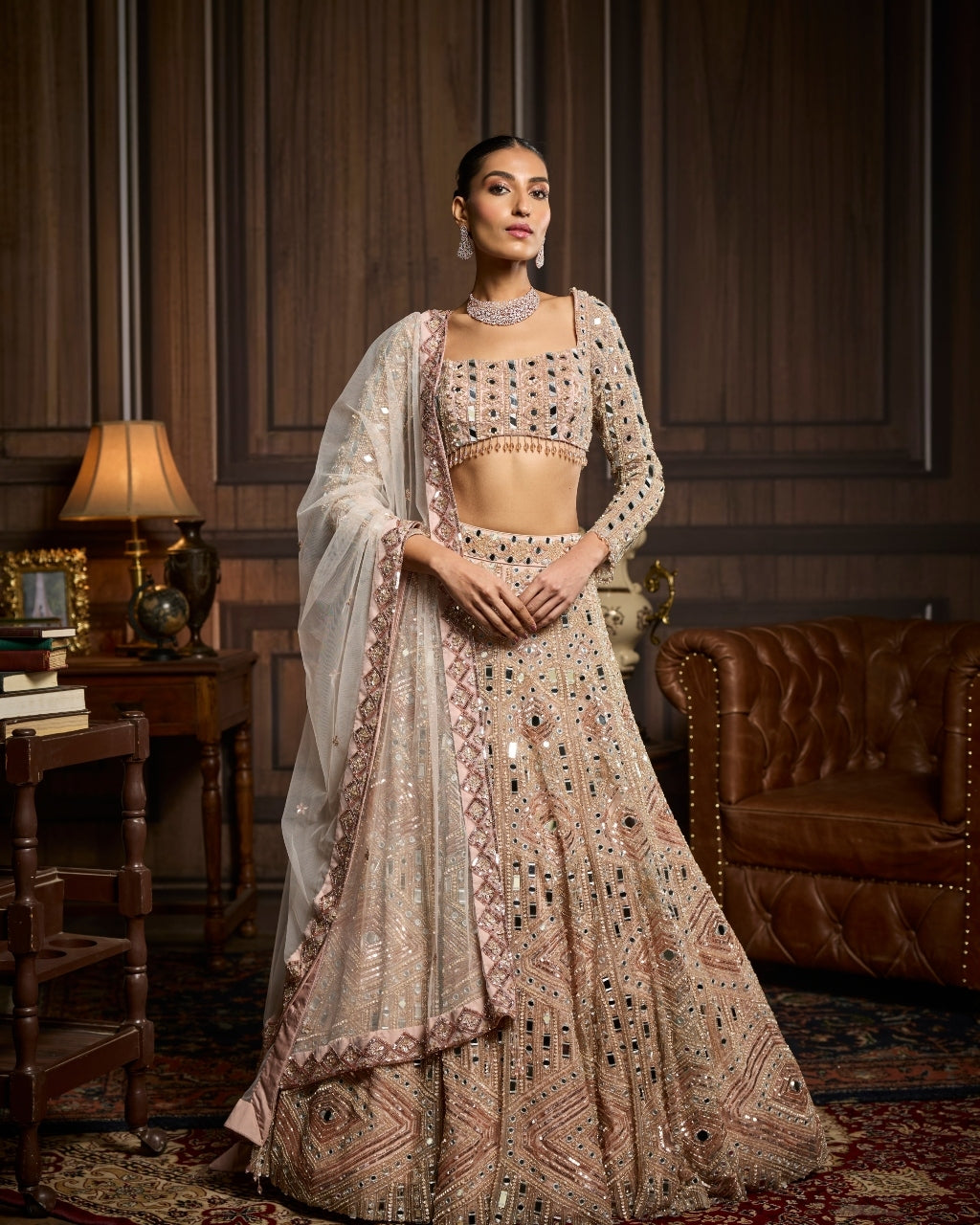 Daisy Blush Pink Embellished Mirrorwork  Lehenga Set