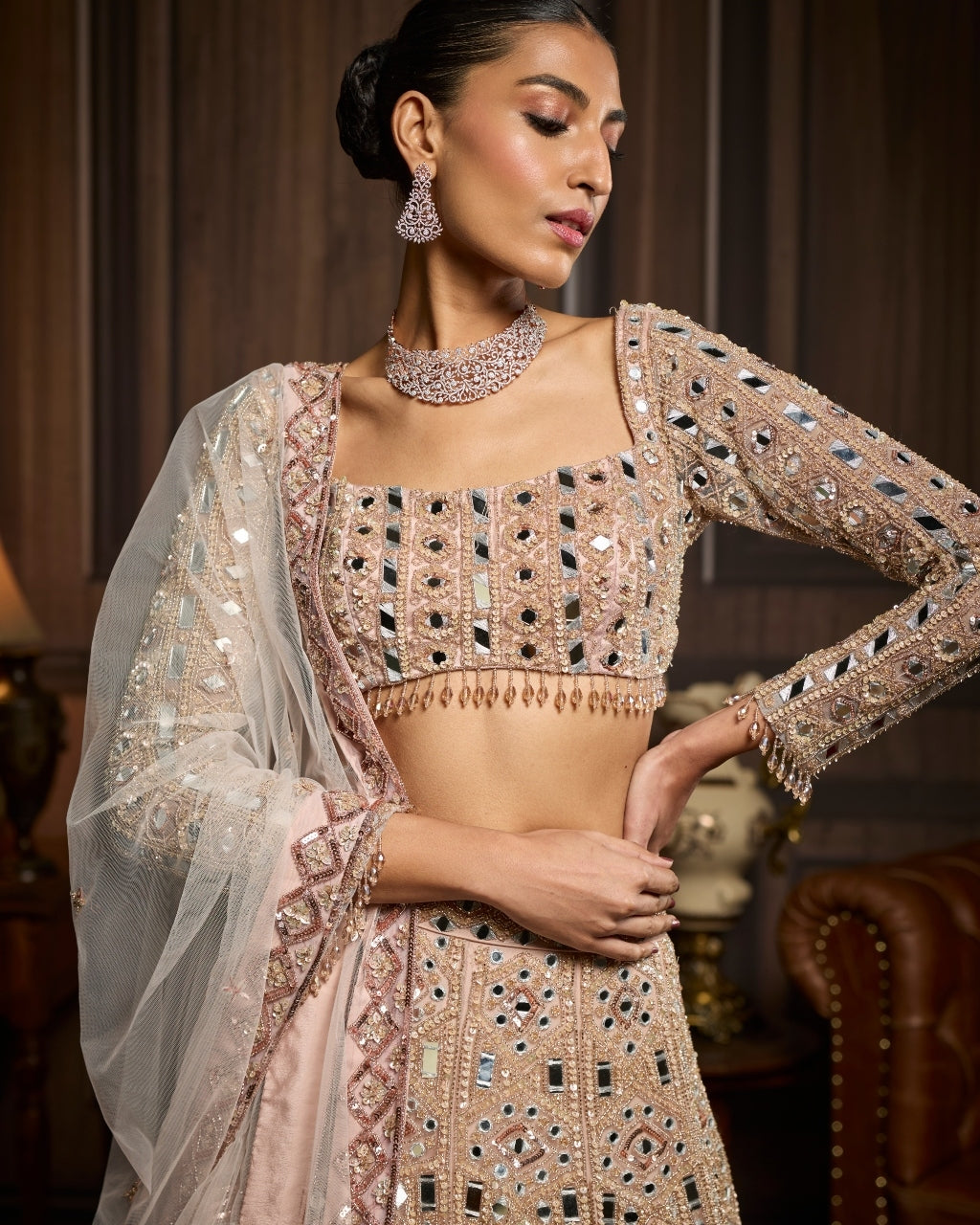 Daisy Blush Pink Embellished Mirrorwork  Lehenga Set
