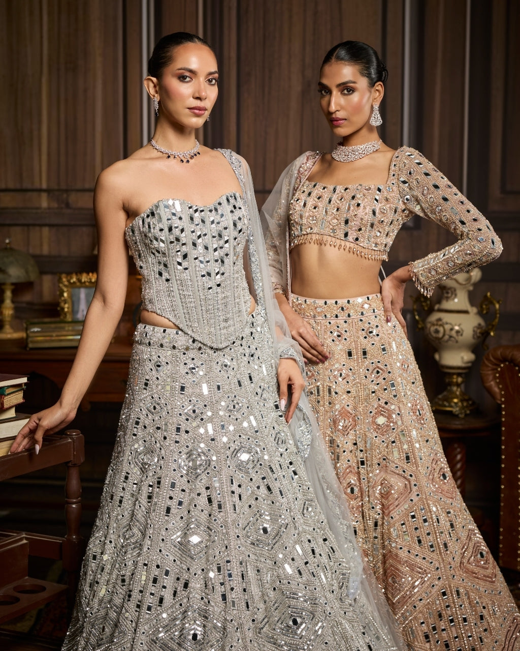 Presla Silver Embellished Mirrorwork Lehenga Set