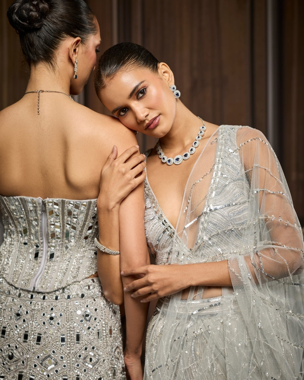 Ambree Silver Embellished Pre-Draped Skirt Sari Set