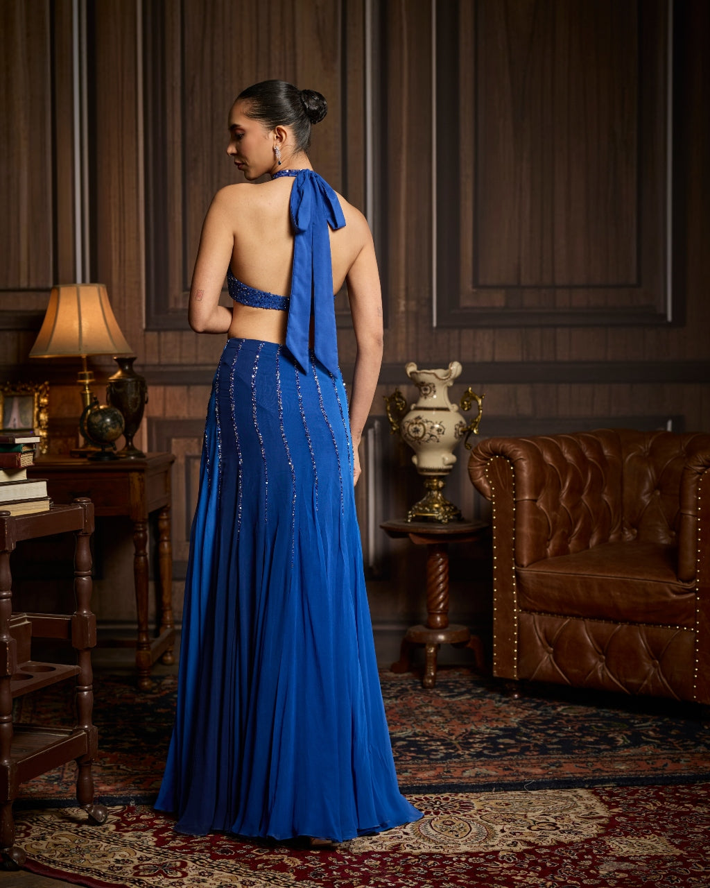 Becky Electric Blue Embellished Blouse With Highlighted Ombre Skirt Se –  KYNAH