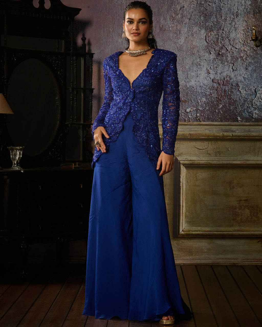 Blue Jacket Sharara Set