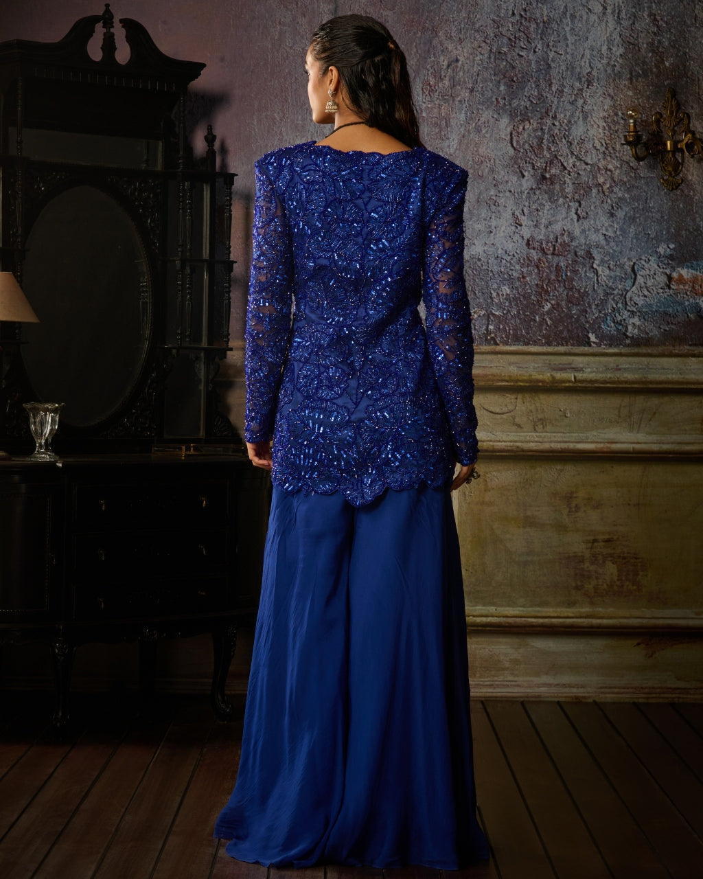 Blue Jacket Sharara Set