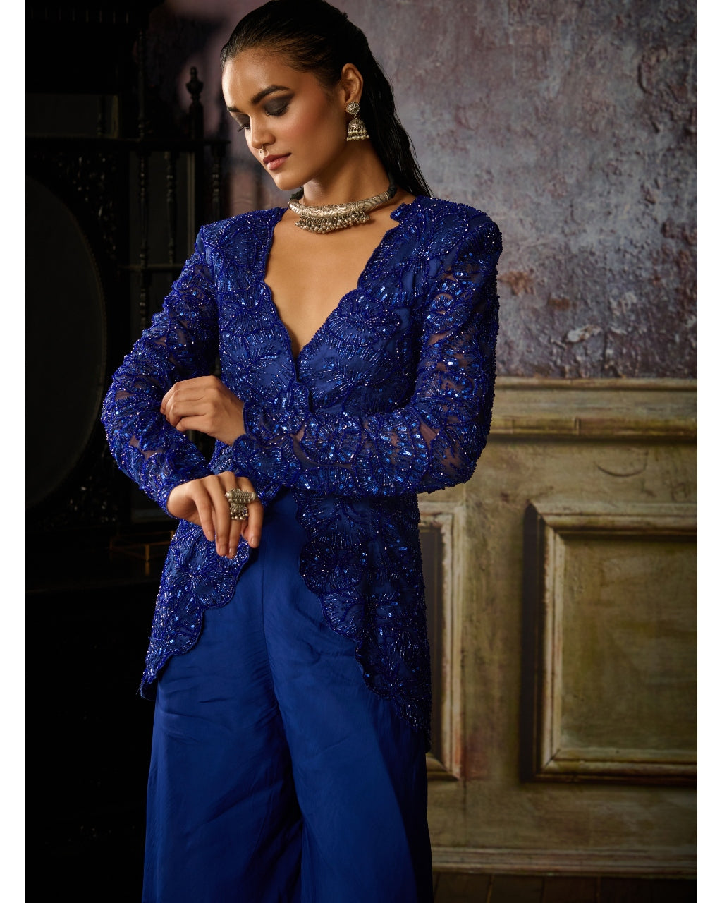 Blue Jacket Sharara Set