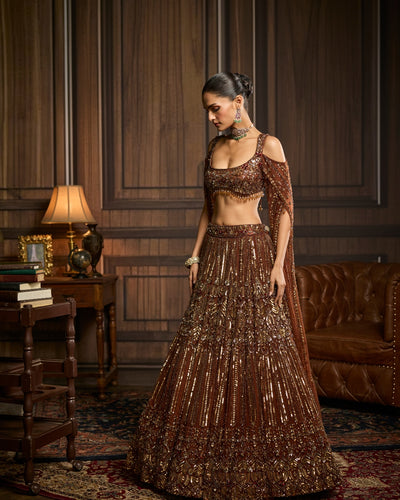Hale Metallic Gold Embellished  Lehenga Set