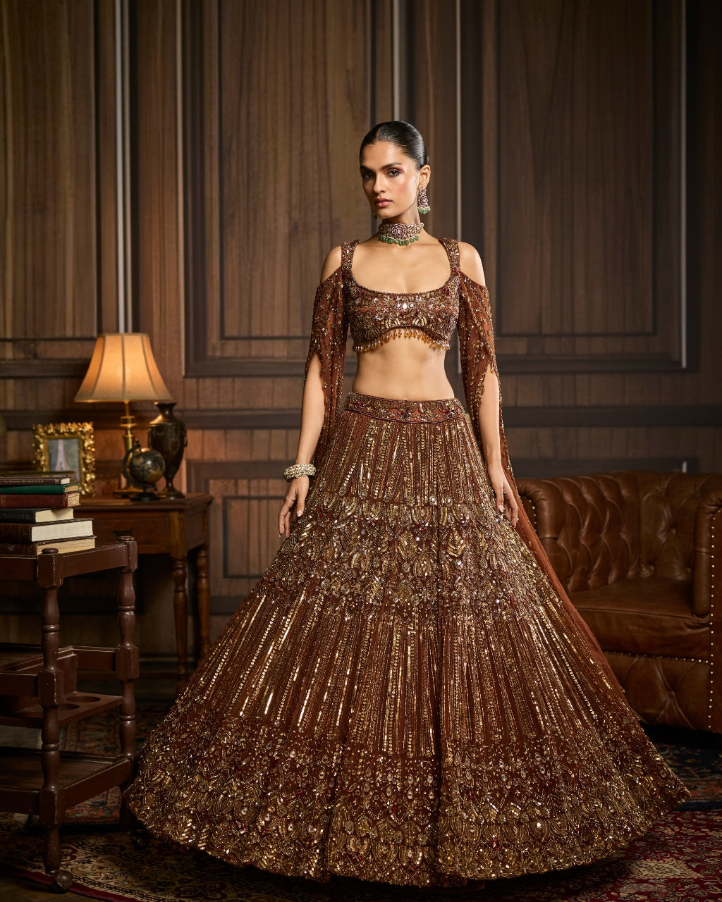 Hale Metallic Gold Embellished  Lehenga Set