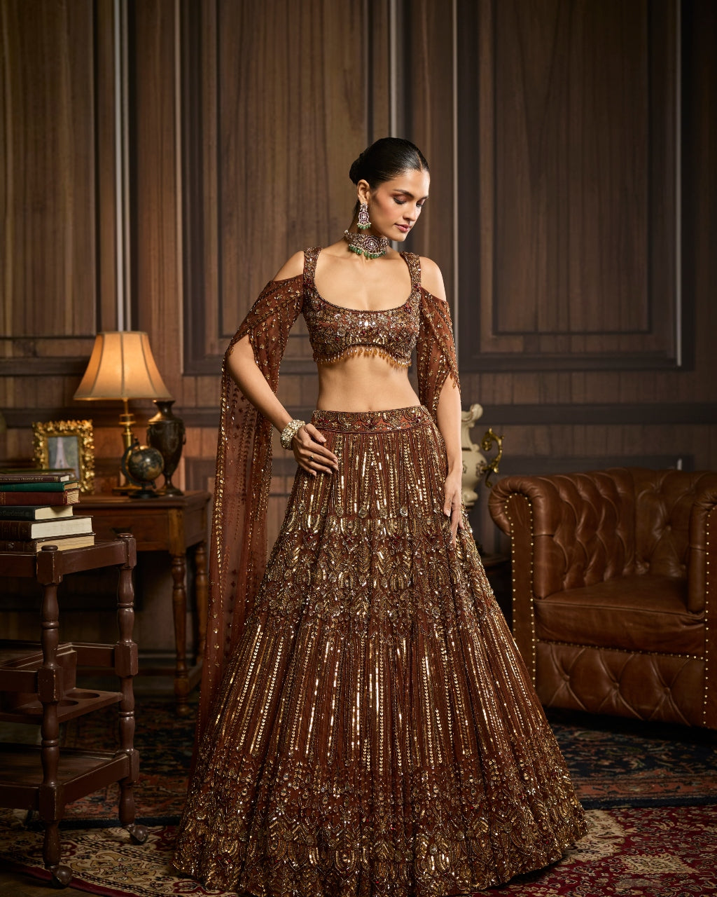 Hale Metallic Gold Embellished  Lehenga Set