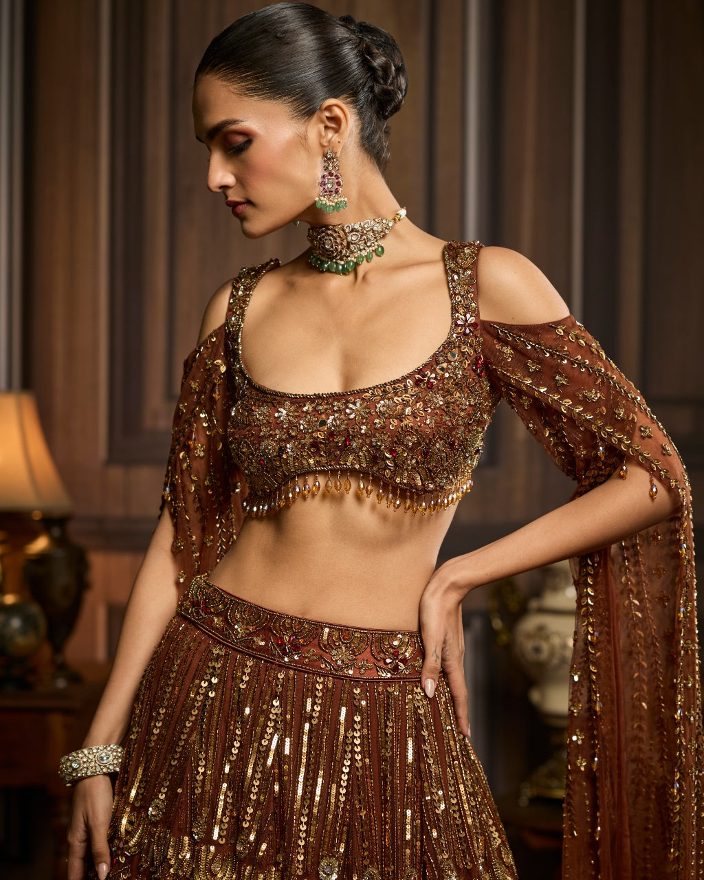 Hale Metallic Gold Embellished  Lehenga Set