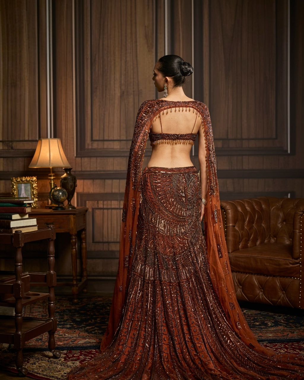 Kelly Caramel Brown Fully Embroidered Mermaid Trailskirt Set
