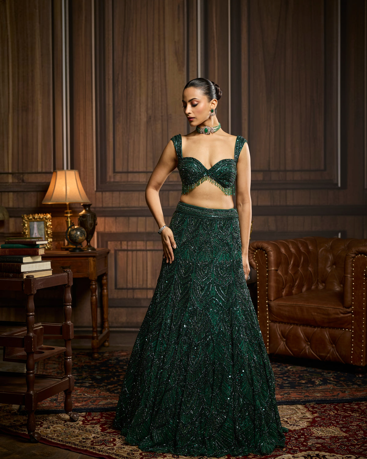 Anoushka Emerald Green Embellished  Mermaid Skirt Set