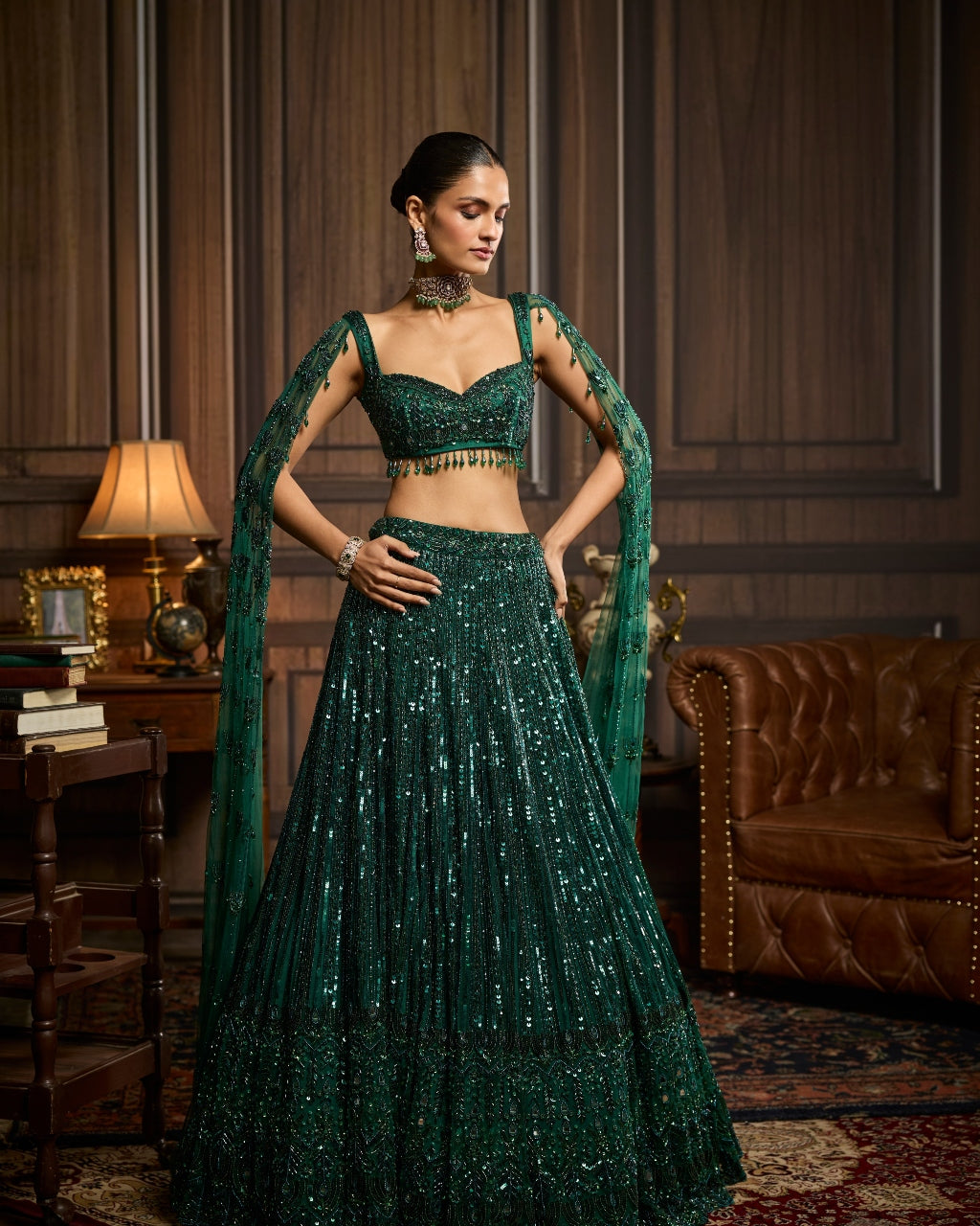 Lia Emerald Green Embellished Lehenga Set