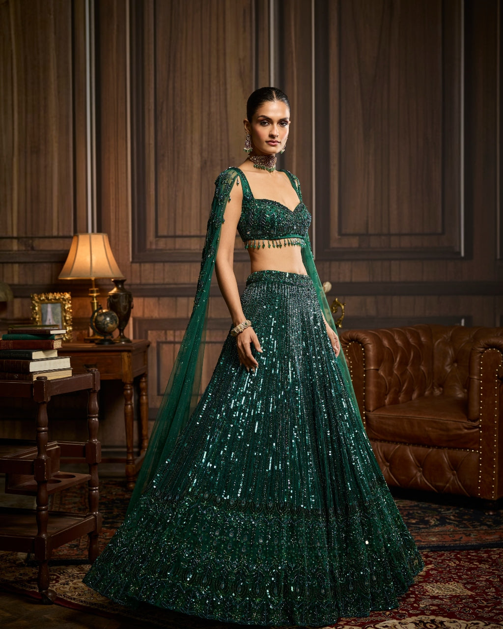 Lia Emerald Green Embellished Lehenga Set