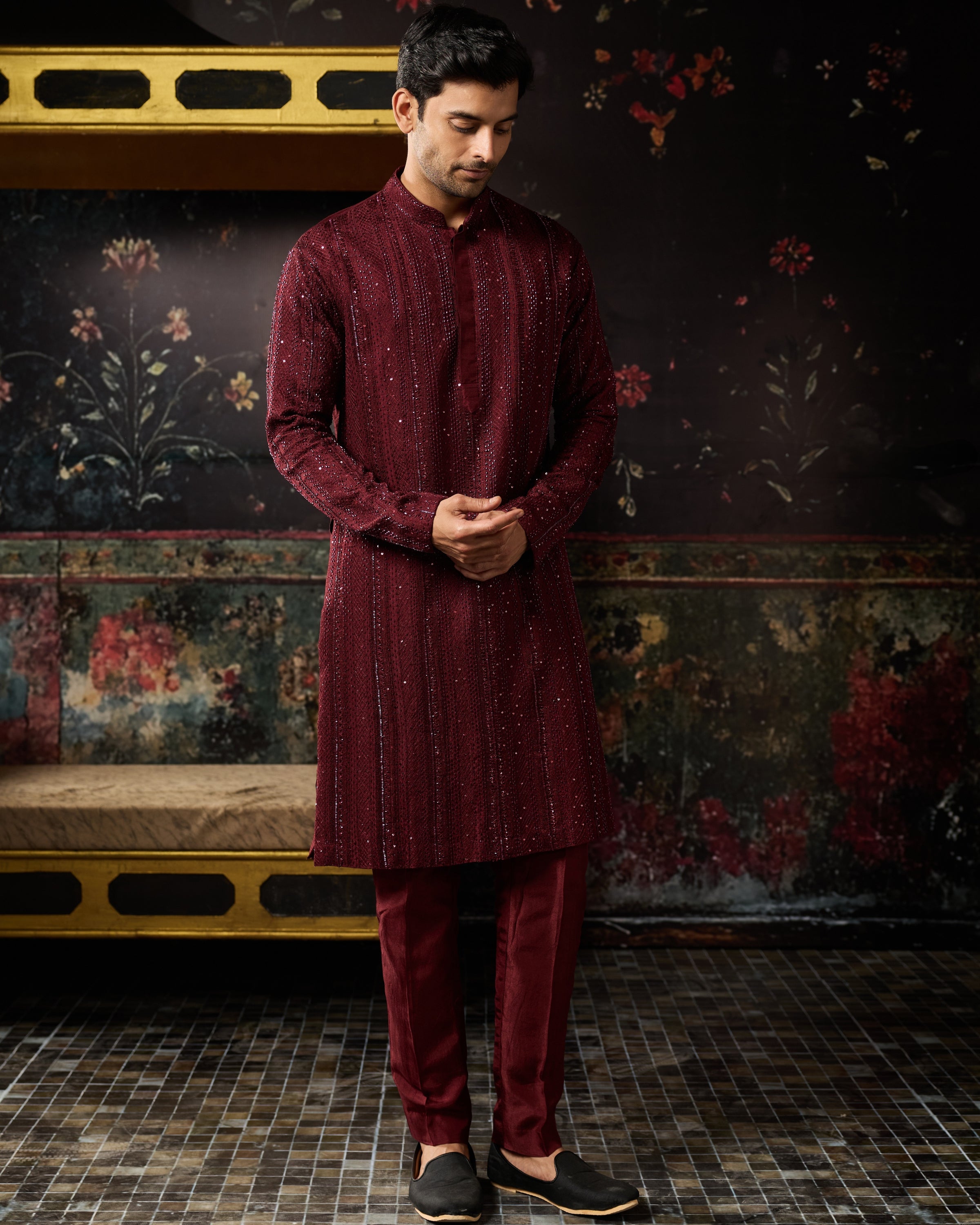 Maroon Heavy Embroidered Kurta & Pants Set