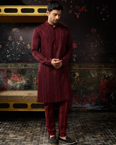 Maroon Heavy Embroidered Kurta & Pants Set