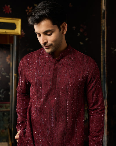 Maroon Heavy Embroidered Kurta & Pants Set