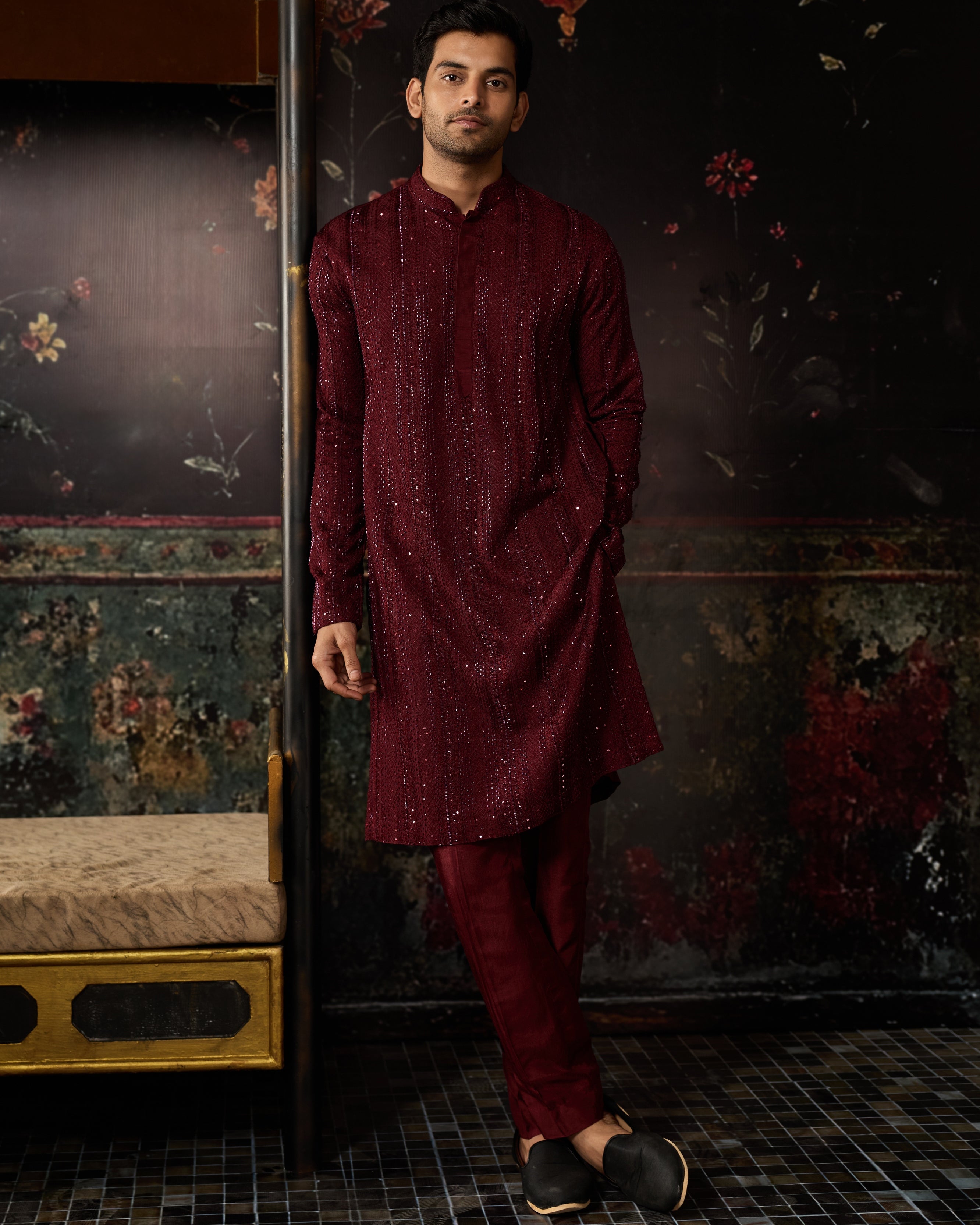 Maroon Heavy Embroidered Kurta & Pants Set