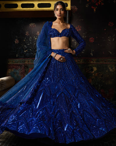 Electric Blue 3D Arc Embellished Lehenga Set