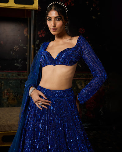 Electric Blue 3D Arc Embellished Lehenga Set