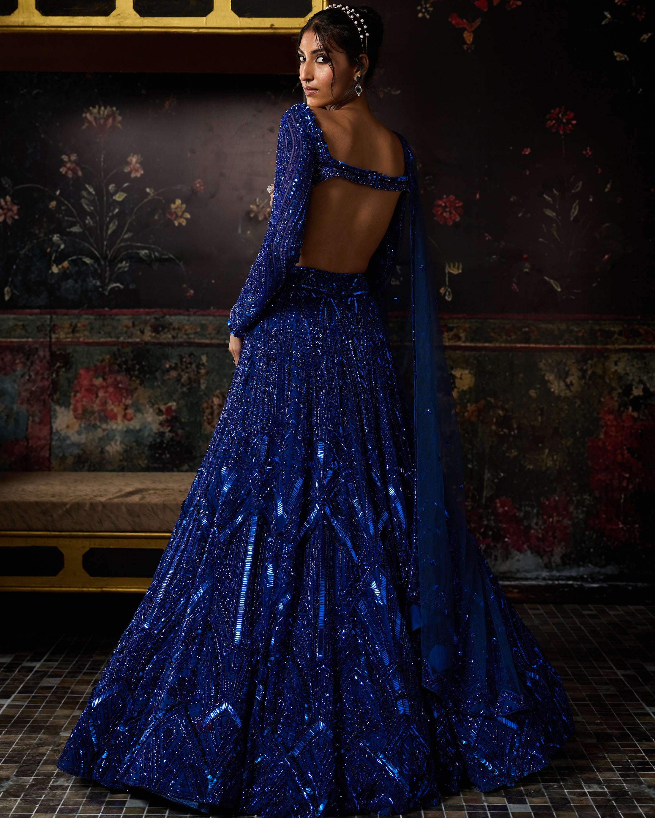 Electric Blue 3D Arc Embellished Lehenga Set