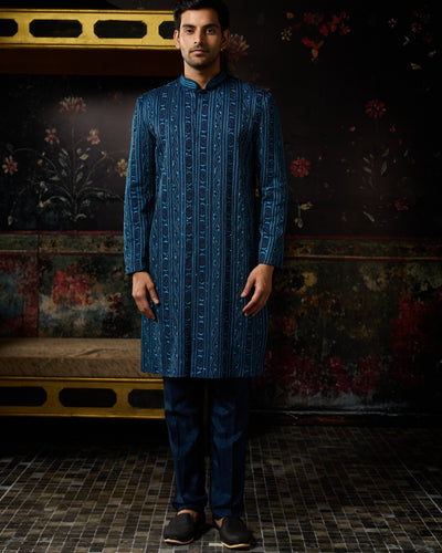 Blue Embroidered Jacket With Blue Pants Set