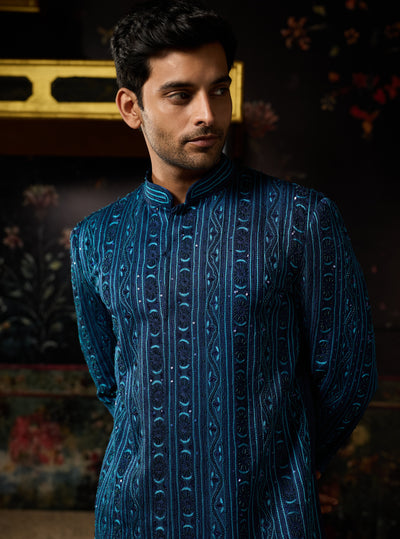 Blue Embroidered Jacket With Blue Pants Set