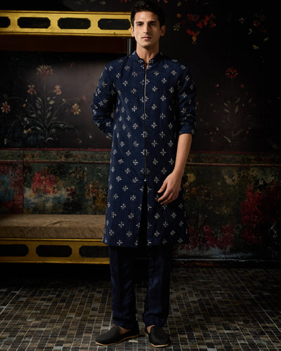 Blue Embroidered Jacket Set