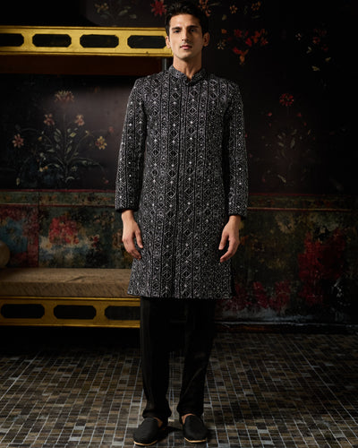 Black With Silver Embroidered Jacket & Pants Set