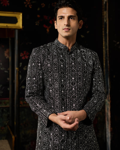 Black With Silver Embroidered Jacket & Pants Set