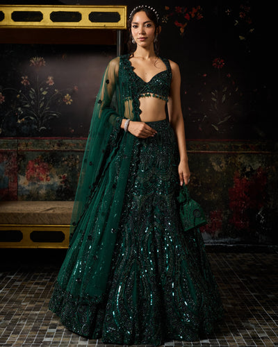 Emerald Green Embellished Lehenga Set