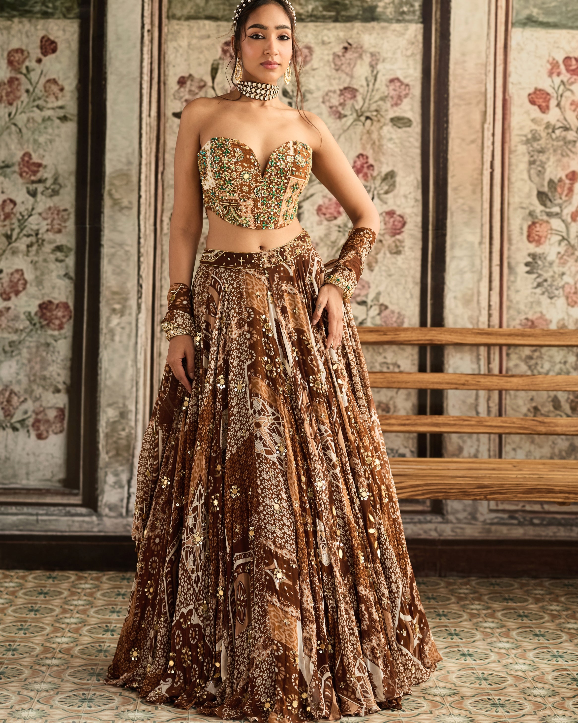 Caramel Print Lehenga Set