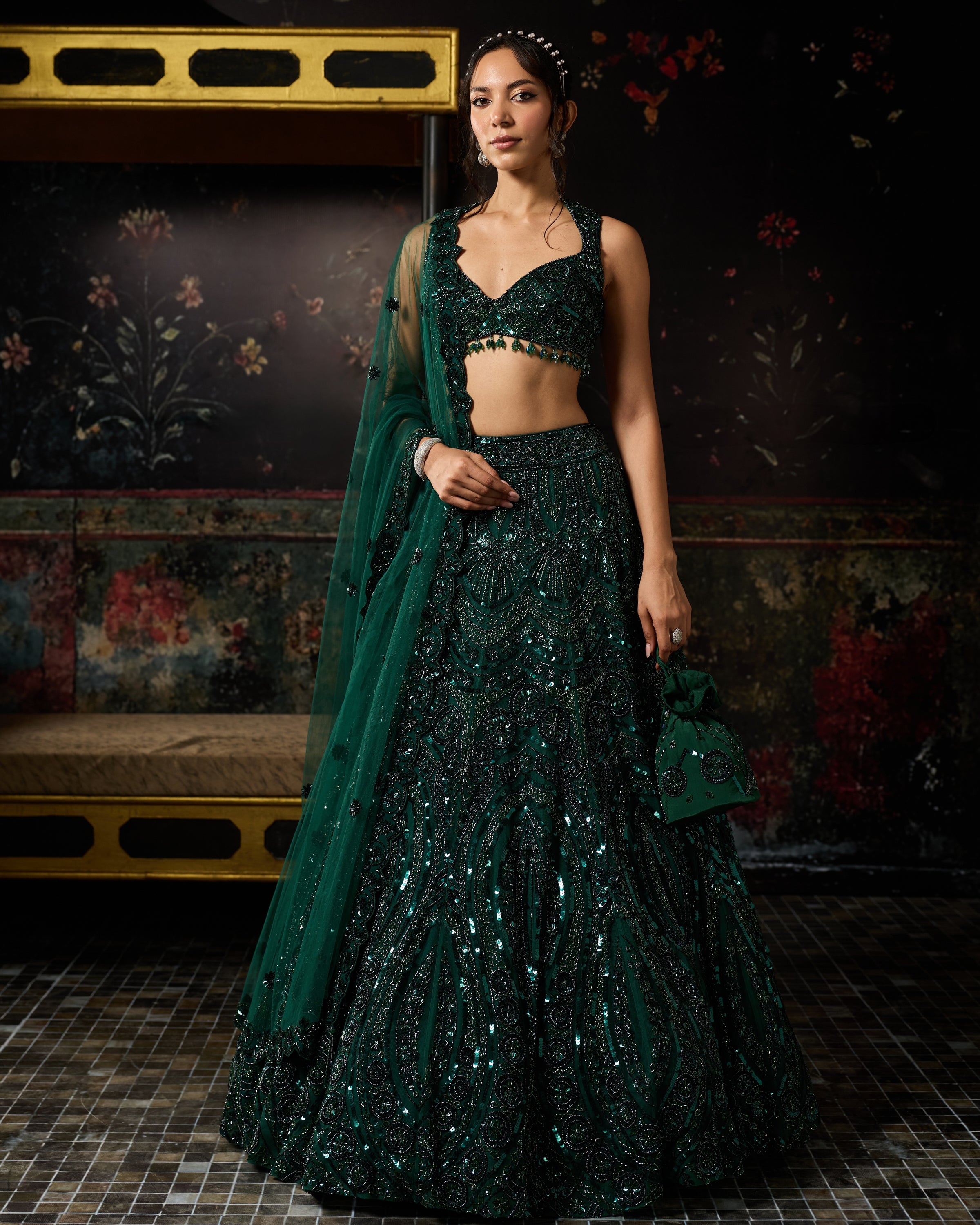 Emerald Green Embellished Lehenga Set