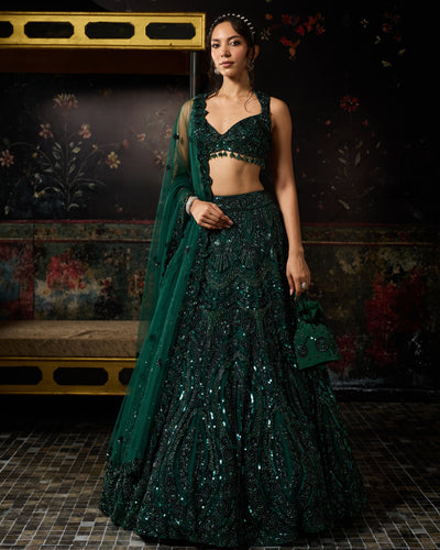 Emerald Green Embellished Lehenga Set