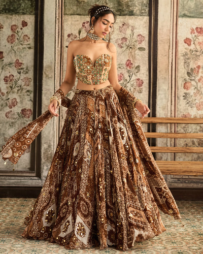 Caramel Print Lehenga Set