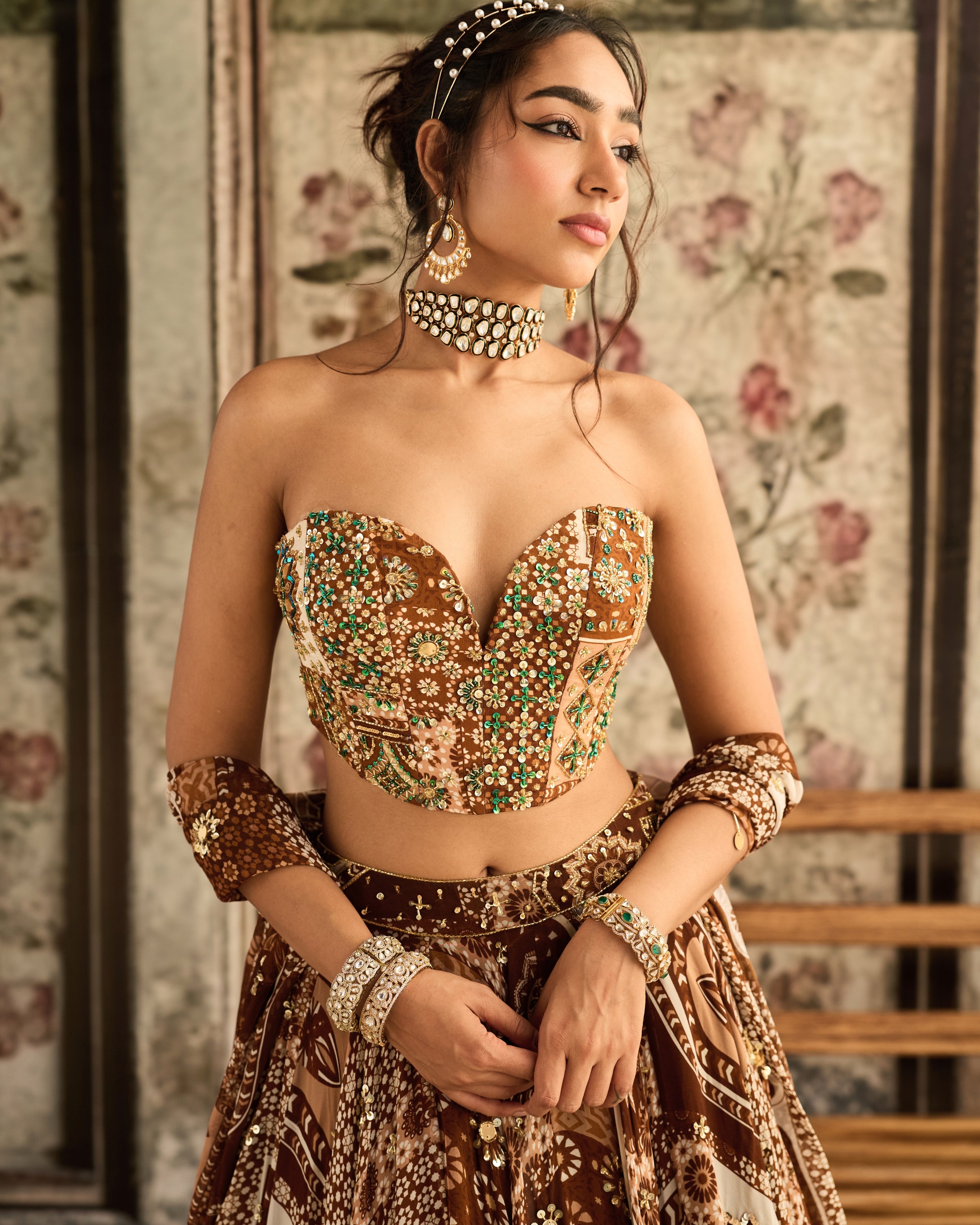 Caramel Print Lehenga Set