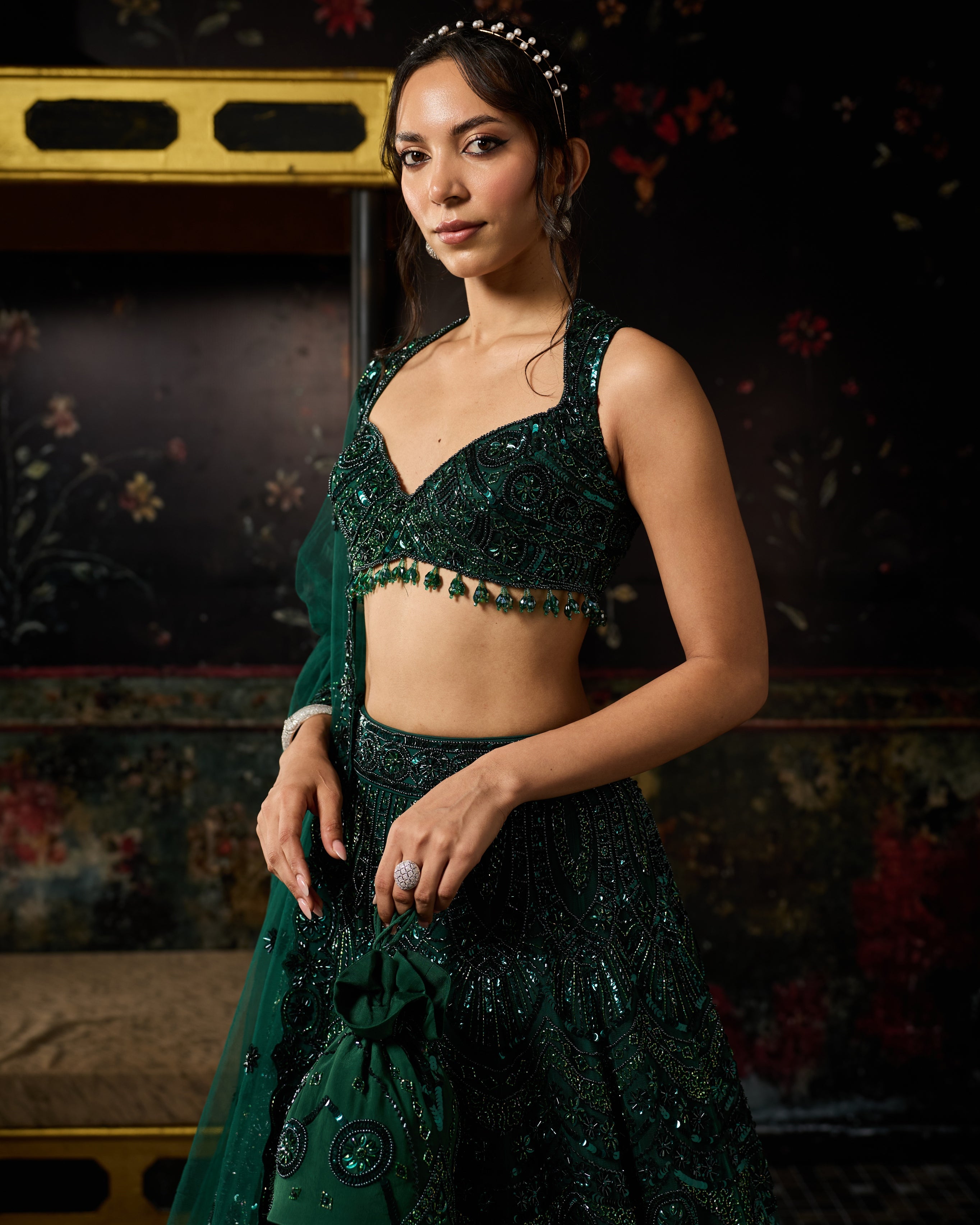 Emerald Green Embellished Lehenga Set