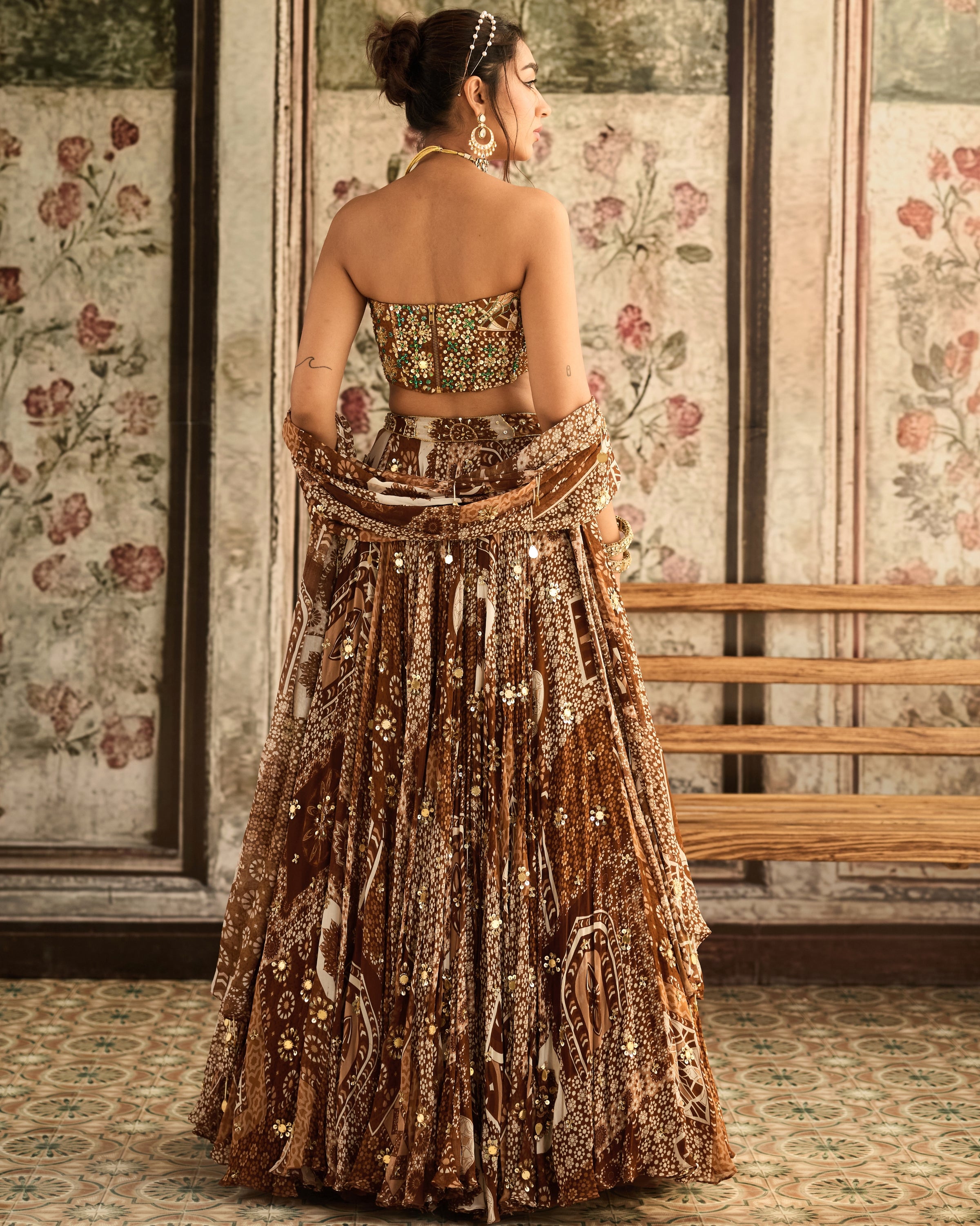 Caramel Print Lehenga Set