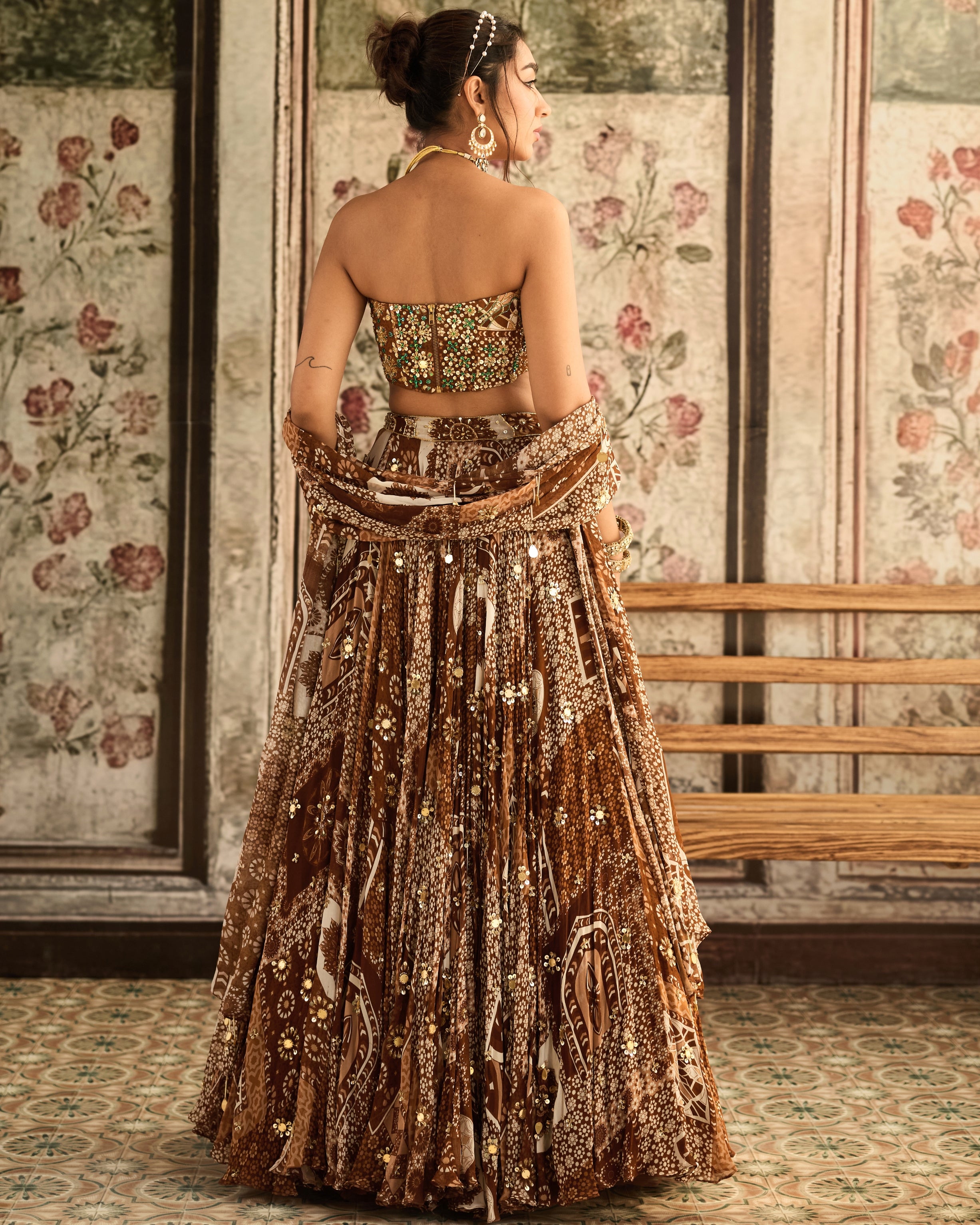 Caramel Print Lehenga Set