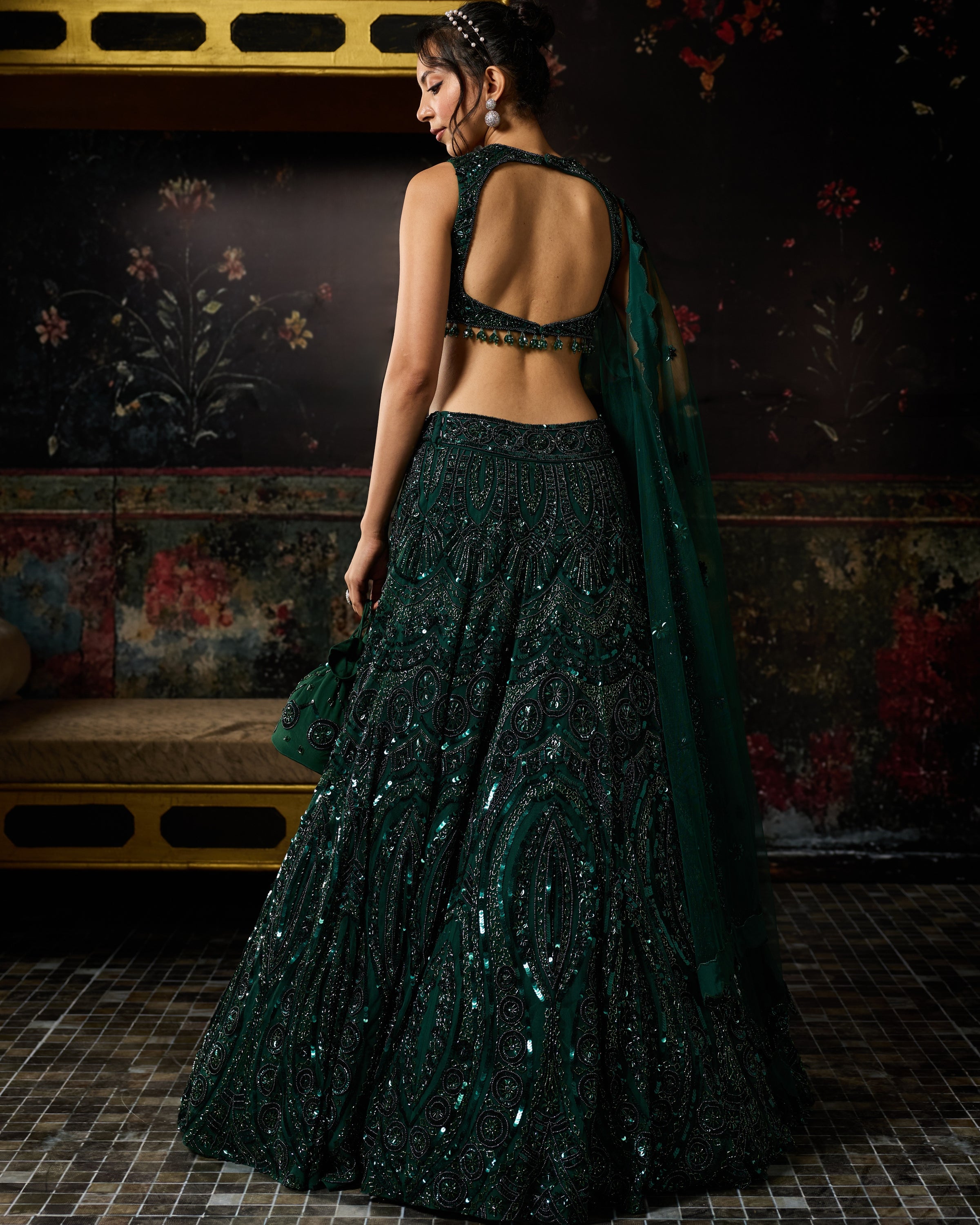 Emerald Green Embellished Lehenga Set