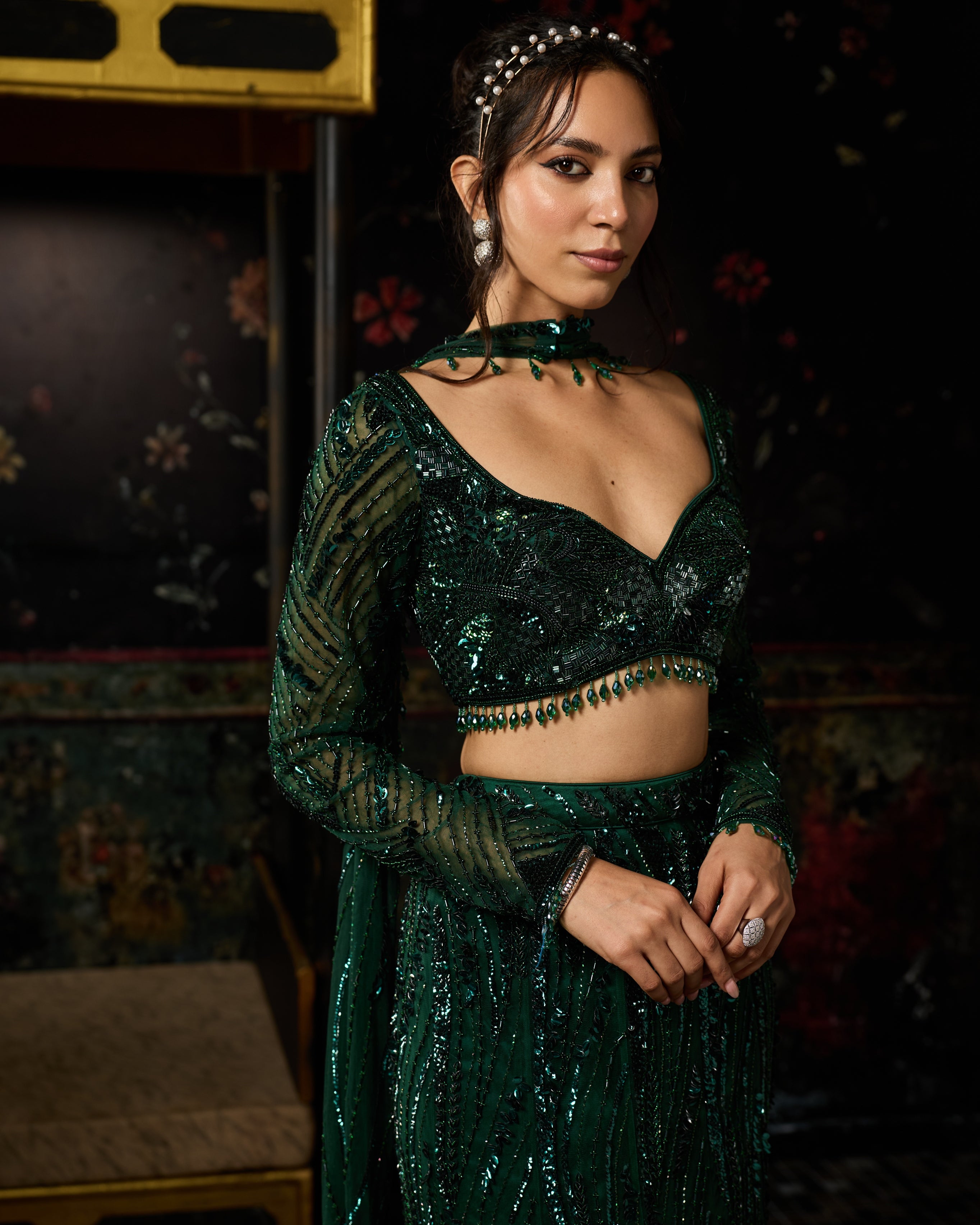 Emerald Green Embellished Mermaid Skirt Set