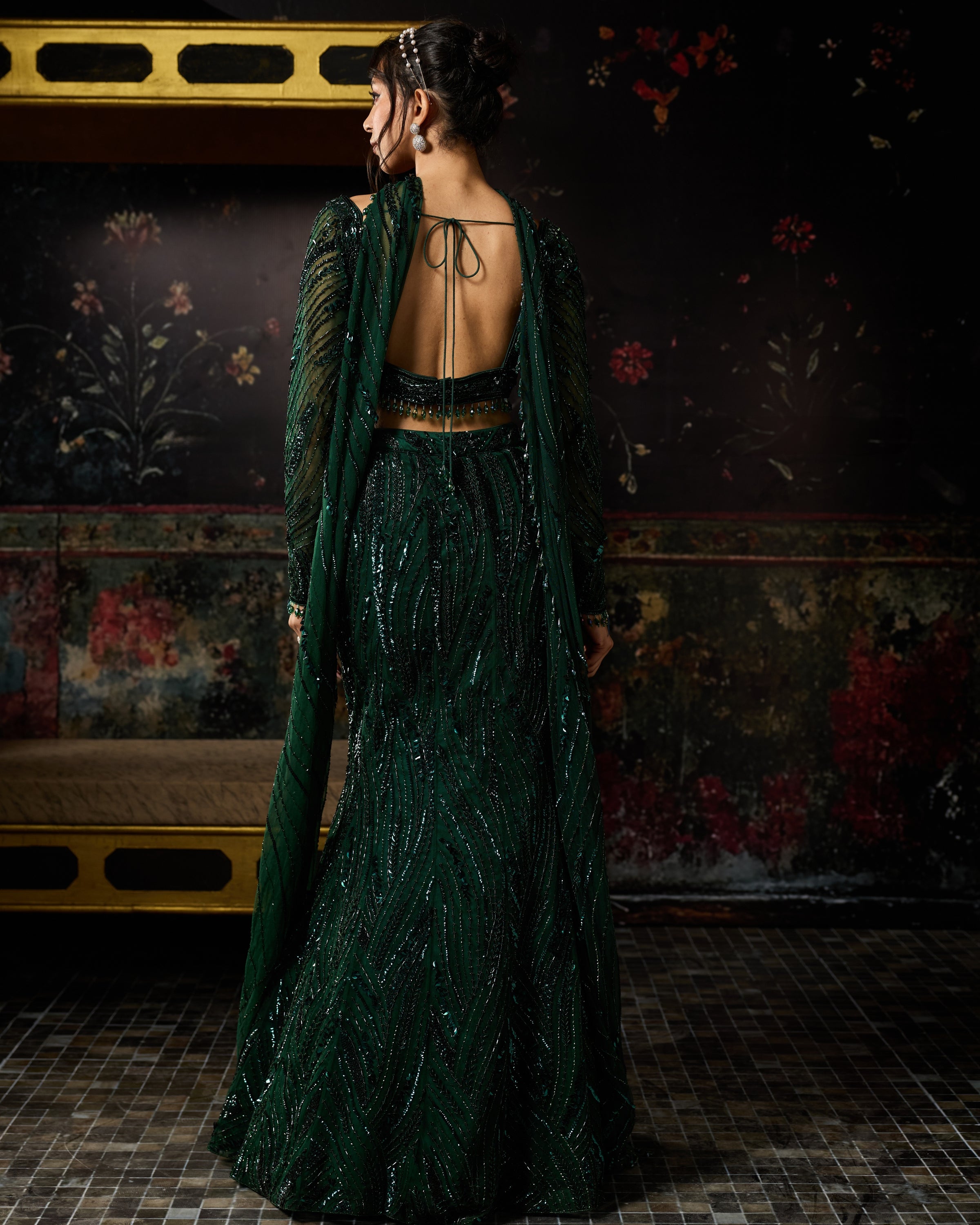 Emerald Green Embellished Mermaid Skirt Set