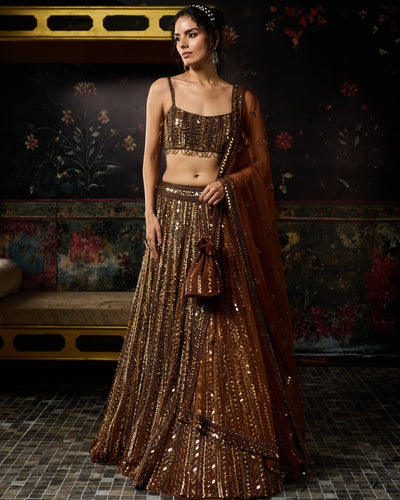 Metallic Gold Embellished Mirrorwork Lehenga Set