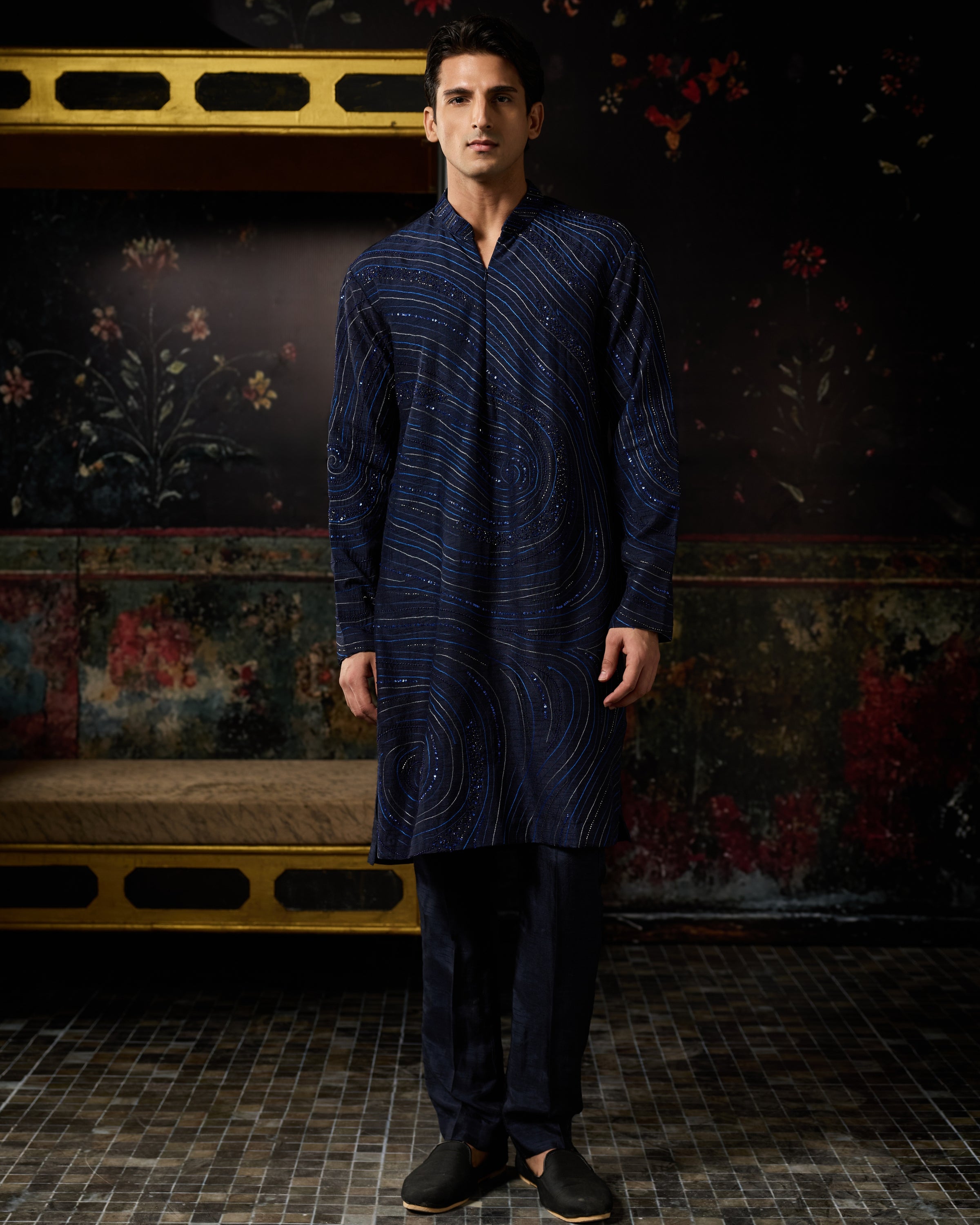 Blue Embroidered Kurta With Pants Set