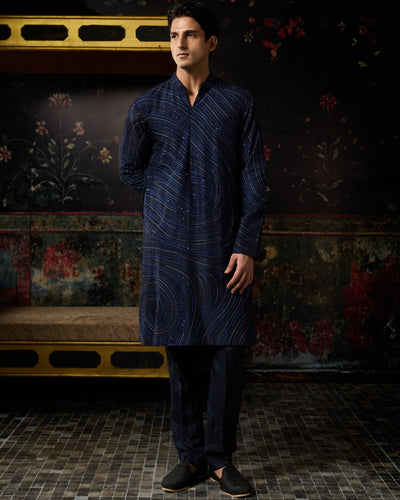 Blue Embroidered Kurta With Pants Set