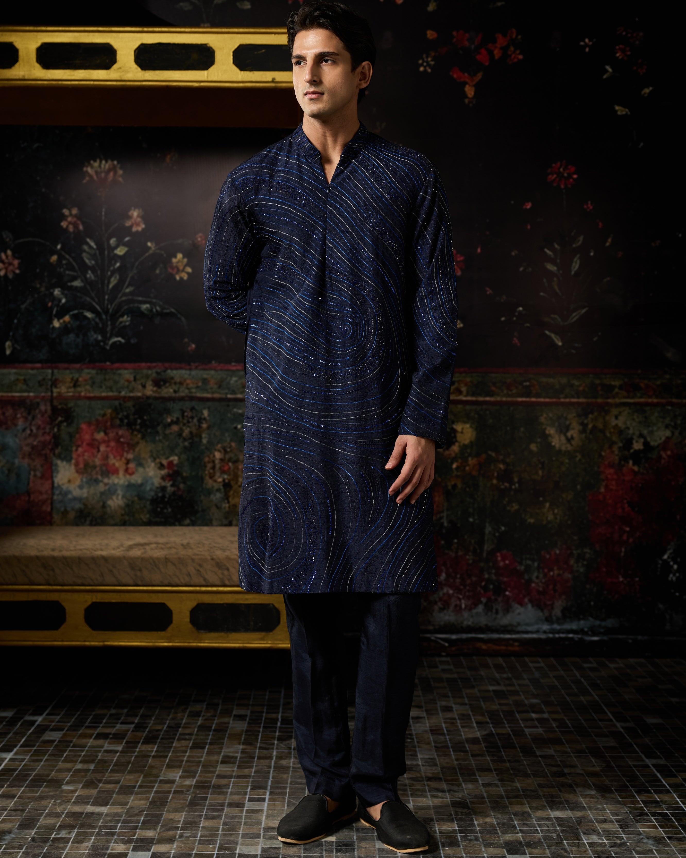 Blue Embroidered Kurta With Pants Set