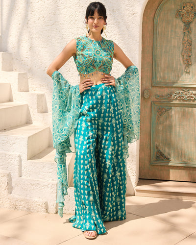 Bluebell Printed Crop Top Pant Set