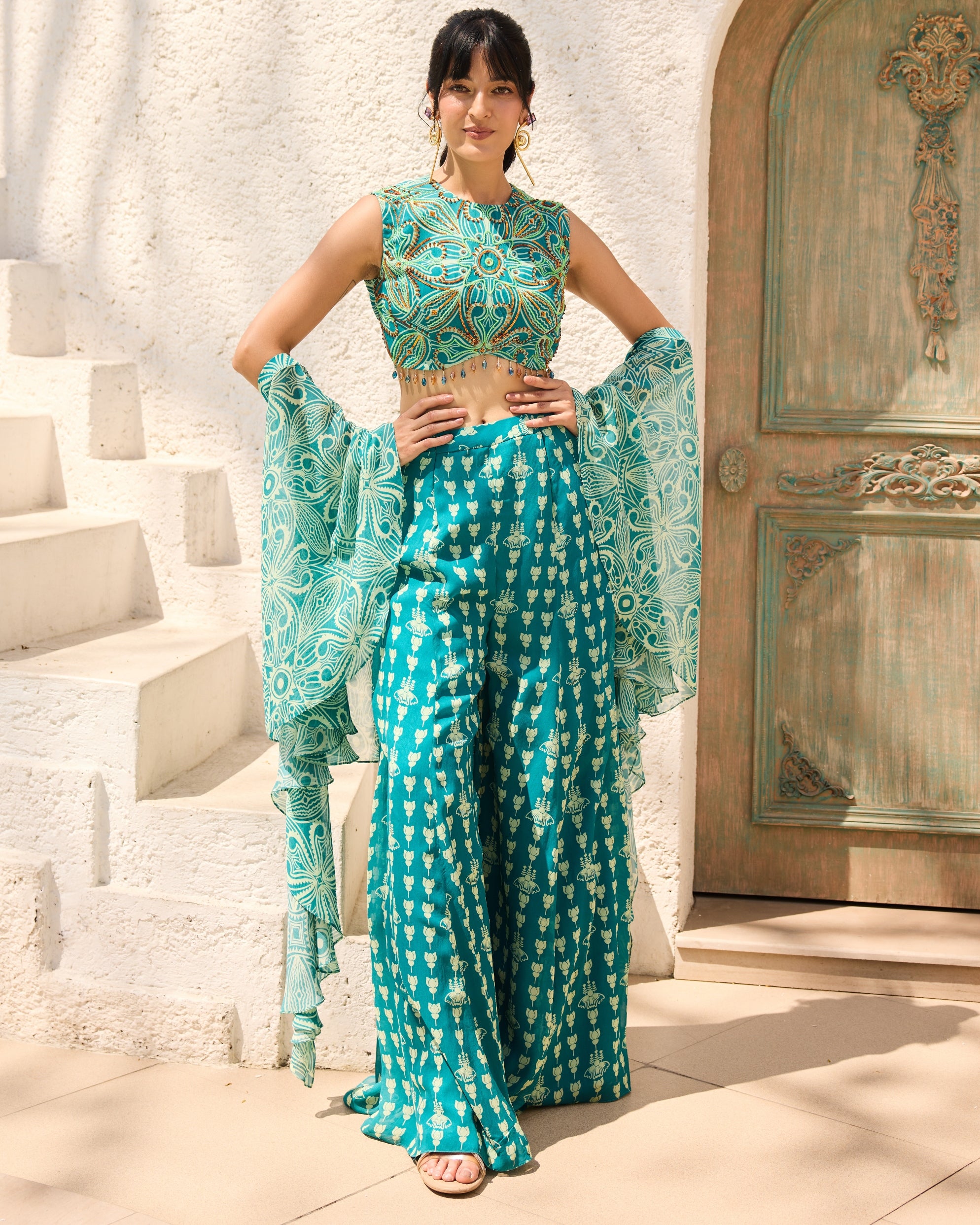 Bluebell Printed Crop Top Pant Set