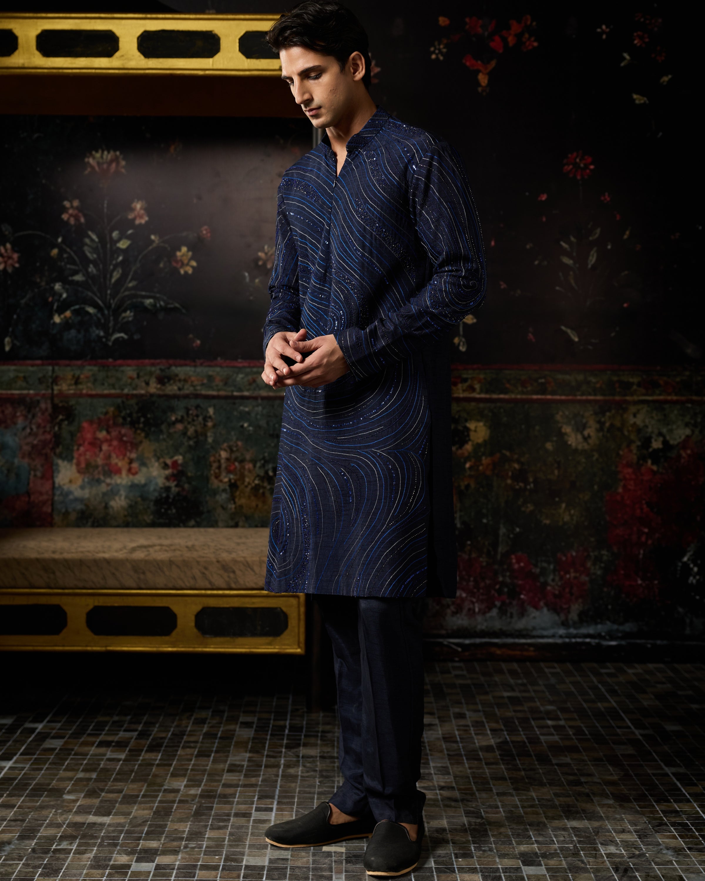 Blue Embroidered Kurta With Pants Set