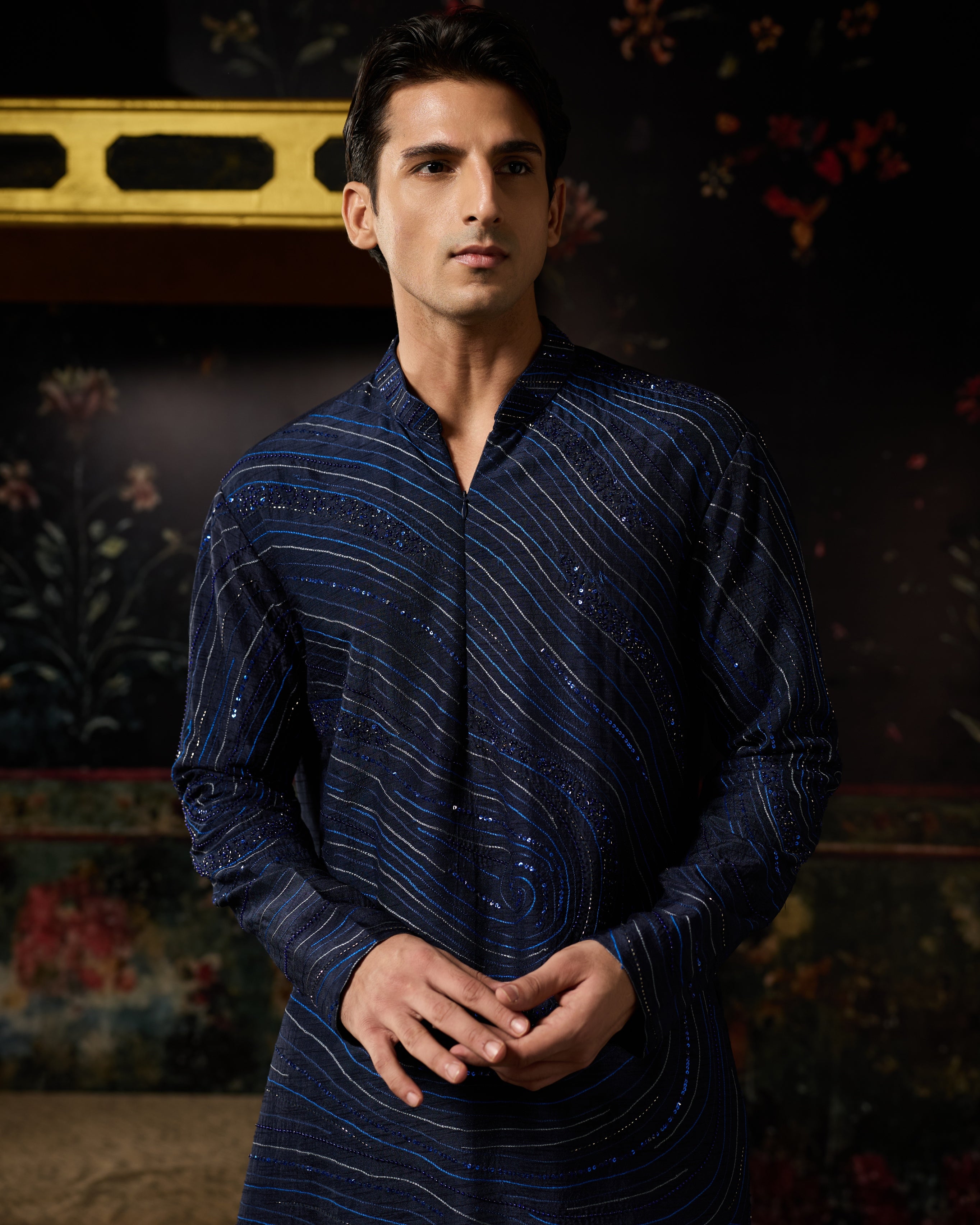 Blue Embroidered Kurta With Pants Set